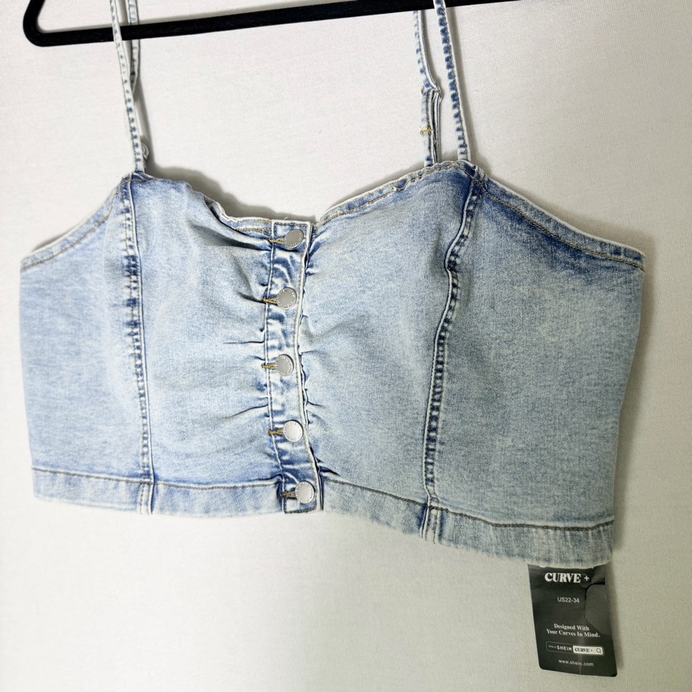 Women's Plus Size Denim corset Sleeveless Cami Crop Top - Picture 11 of 16